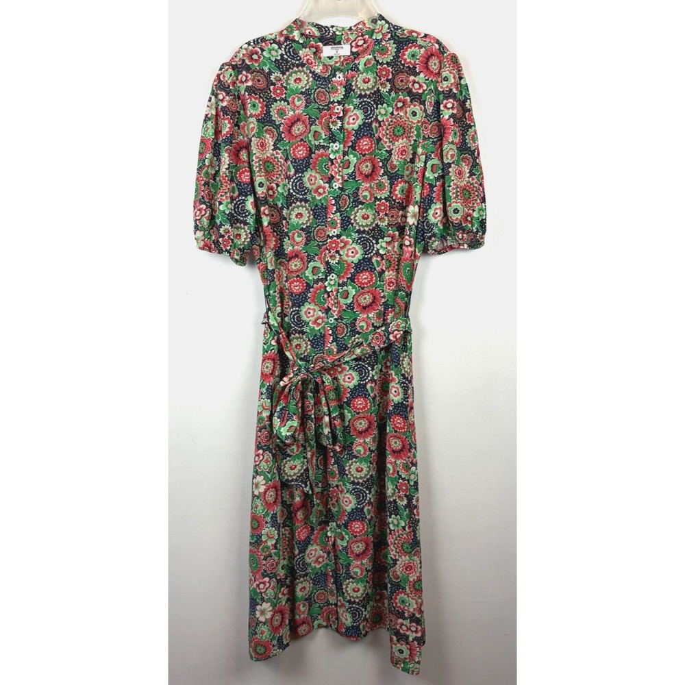 Untuckit Alix Shirt Dress Women 8 Blue Red Floral Blend Knee Preppy Cottagecore